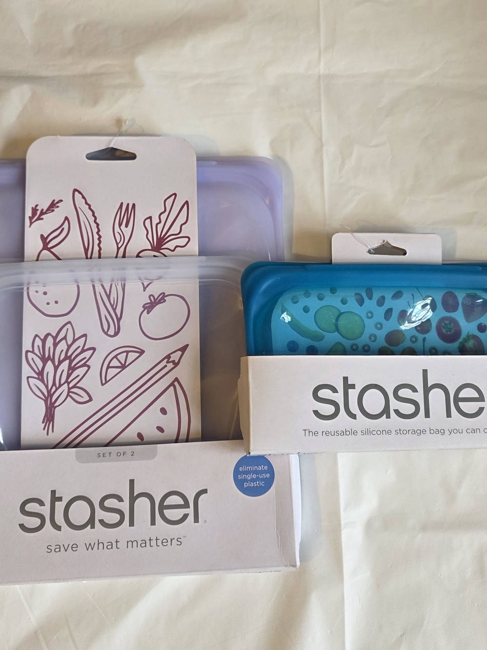 Stasher Reusable Silicone Food Storage Bags - Blue & Lavender
